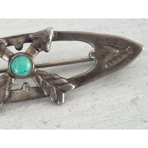 Vintage Sterling Silver Native American Crossed Arrow Turquoise Pin Broock - Picture 3 of 7